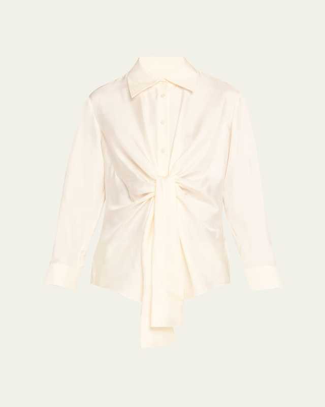 Long-Sleeve Silk Knot Shirt